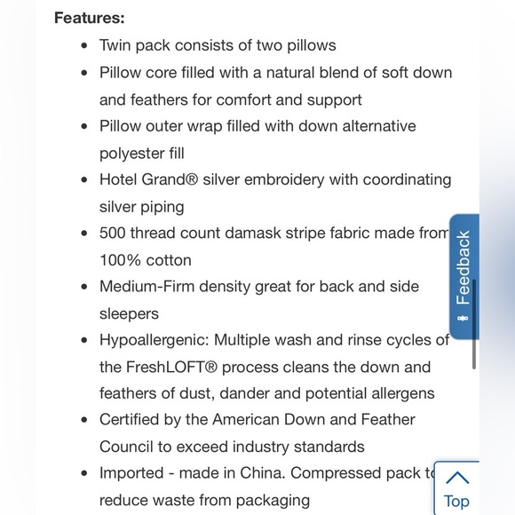 Hotel Grand Feather & Down Pillow, 2-pack (not in packaging but new pillows) - Picture 7 of 9